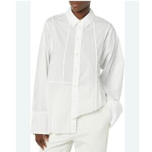 rare/self All-Gender Pieced Cotton Button Down Shirt white asymmetrical hem Med